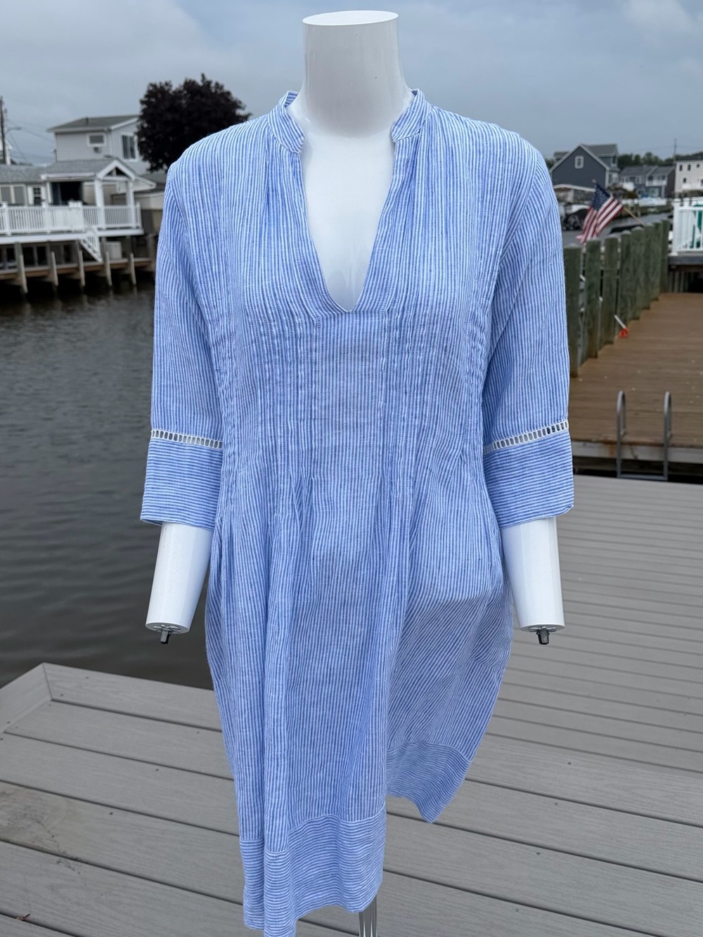 Light Blue Striped Women’s Tunic Dress - Casual Summer Style